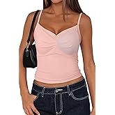 BLENCOT Women Built-in Bra Crop Tank Tops Sleeveless Casual Shirts Tanks Top Scoop Neck Pleated Bustier Going Out Top
