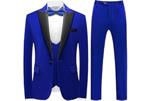KUDORO Mens Velvet 3 Piece Suits Slim Fit Peaked Lapel One Button Tuxedo Dinner Jacket Vest Pants Suit Set