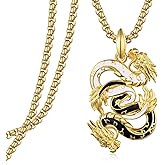 Hantuorui Chinese Dragon Necklace for Men - 925 Sterling Silver Gold Dragon Pendant - Gifts for Him