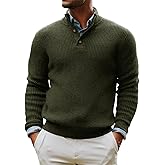 Runcati Mens Pullover Sweater Knitted Quarter Button Stand Collar Casual Thermal Henley Sweaters