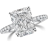 QUEENOU Engagement Rings for Women, Rectangular Cut 4CT Cubic Zirconia Wedding Rings, 925 Sterling Silver with 18K White Gold Plated Promise Rings for Her