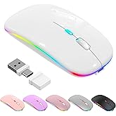 LED Bluetooth Wireless Mouse for MacBook Air Mac Pro Laptop Computer iPad, Rechargeable Silent Light-Up Mouse Jiggler Optical Dual Mode BT5.2 & USB-A/USB-C for Students, Kids, Girls, Boys - White
