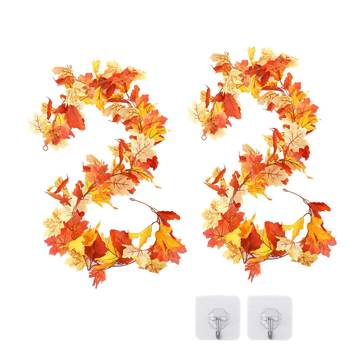 Ruiuzioong 2 Pack Artificial Maple Leaf Garlands, 5.9 ft/Piece Autumn Hanging Fall Leave Vines for Indoor Outdoor Wedding Thanksgiving Dinner Party Fireplace Christmas Decor (Maple leaves-a)