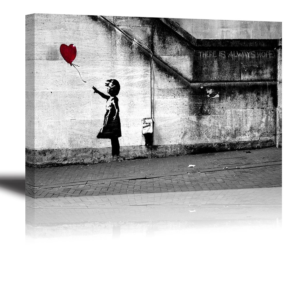 Piy Painting Banksy Druck auf Leinwand Mädchen mit rotem Ballon, Kunst Graffiti HD Bild Malerei Wandbilder Wasserdicht Fertig Zum Aufhängen Moderne Dekoration für Zimmer Geschenk 30x40cm — image 1