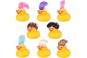 OUN NANA Rubber Ducks Bath Toys with Wig and Pink Sunglasses, 12 PCS Cute and Funny Little Rubber Ducks Bathtub Toys Shower Toys for Birthday Gifts Summer Pool Holiday Cruise Ducks Party Favors, Random Style