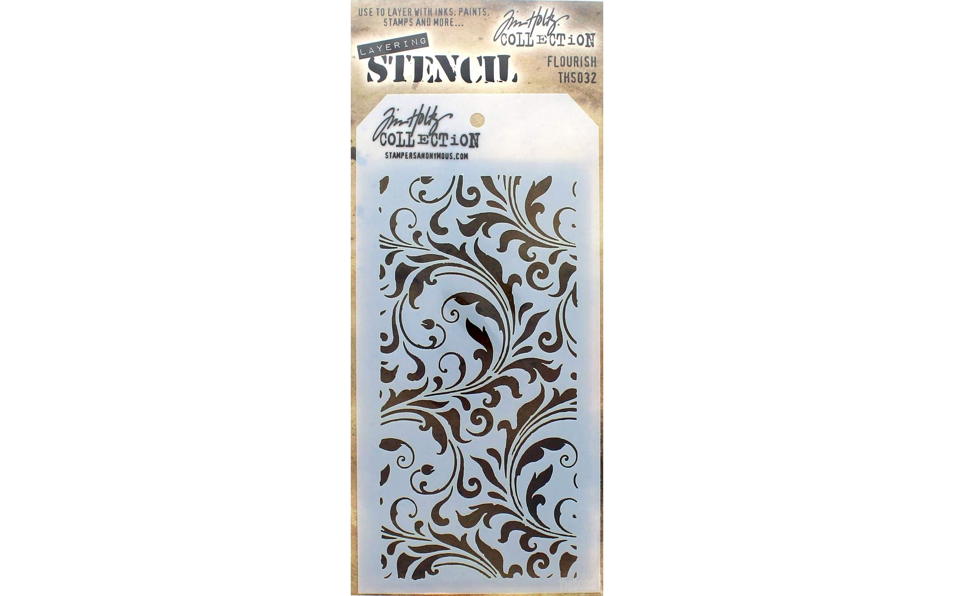 Tim Holtz THS-032 Stampers Anonymous Stencils Flourish, White, 4.125 x 8.5"