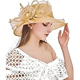 Z&X Organza Church Fascinator Wedding Tea Party Derby Hats for Women Flower Wide Brim Sun Hat