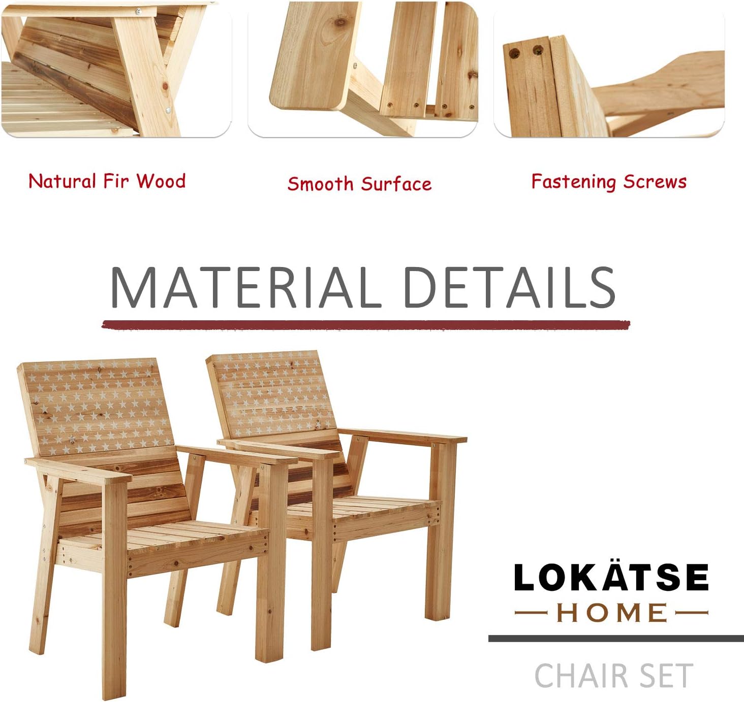 LOKATSE HOME Wood Patio Dining Chairs Set of 2 for Garden, Yard, Lawn, Deck, Porch, Outdoor Living, 32.3"(D) x 29.7"(W) x 36.6"(H), Wooden : Garden & Outdoor
