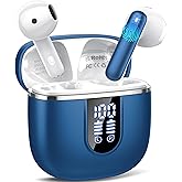 Wireless Earbuds, Bluetooth 5.4 Headphones with 3D Bass Stereo, Bluetooth Earbuds with 4 ENC Noise Cancelling Mic, 40H Ultralight In-Ear Buds USB-C LED, IP7 Waterproof Earphones for Android iOS, Blue