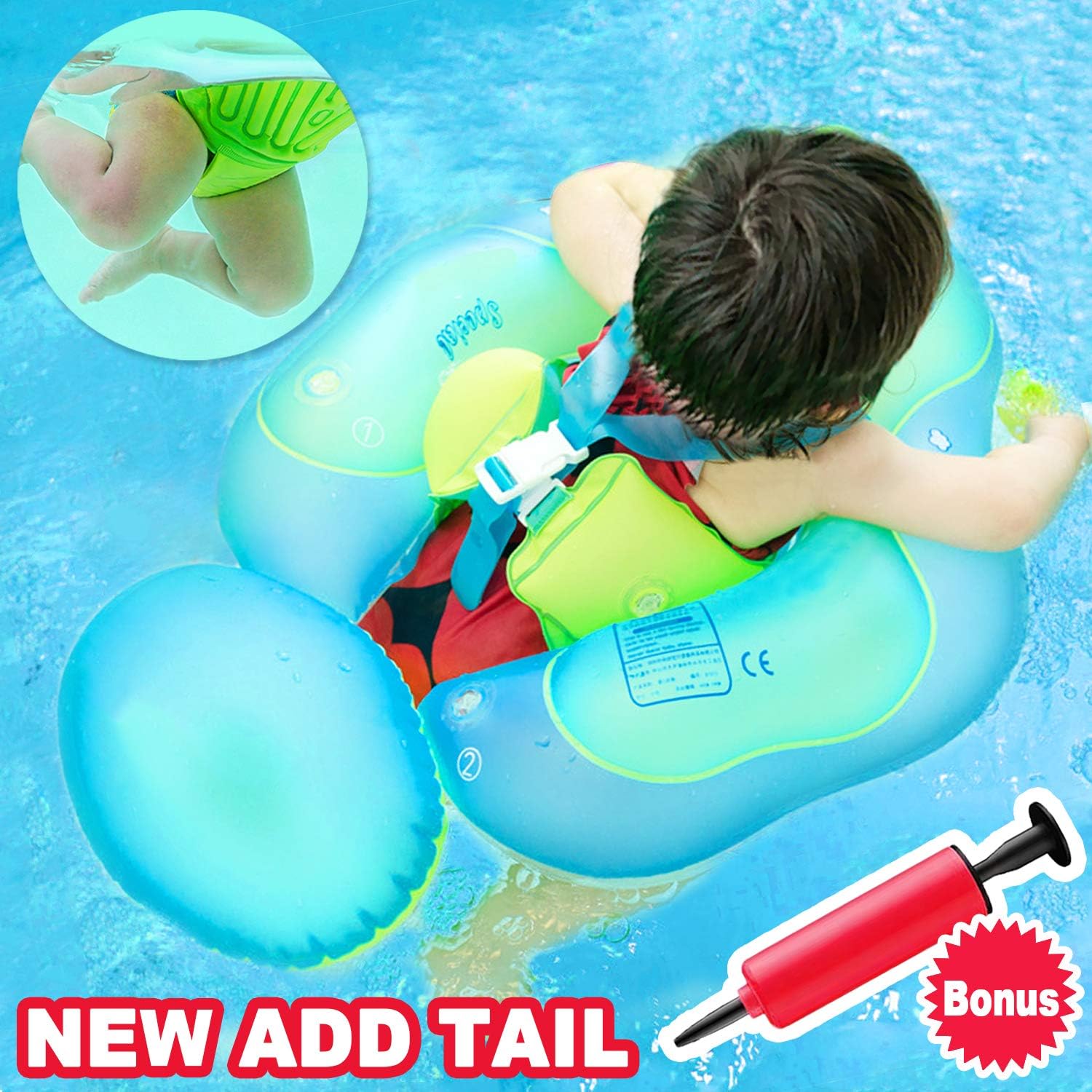 Upgrade Baby Floats for Pool Inflatable Baby Swimming Float Ring with Bottom Support and Seat Double Airbag for Safe Swim Baby for 3-72 Months Infants Babies Summer Pool Bathtub Swim Training