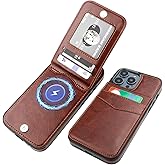 KIHUWEY for iPhone 13 Pro Case Wallet Compatible with MagSafe Wireless Charging, Credit Card Holder, RFID Flip Leather Magnetic Clasp Kickstand Heavy Duty Protective Cover 6.1 Inch (Brown)