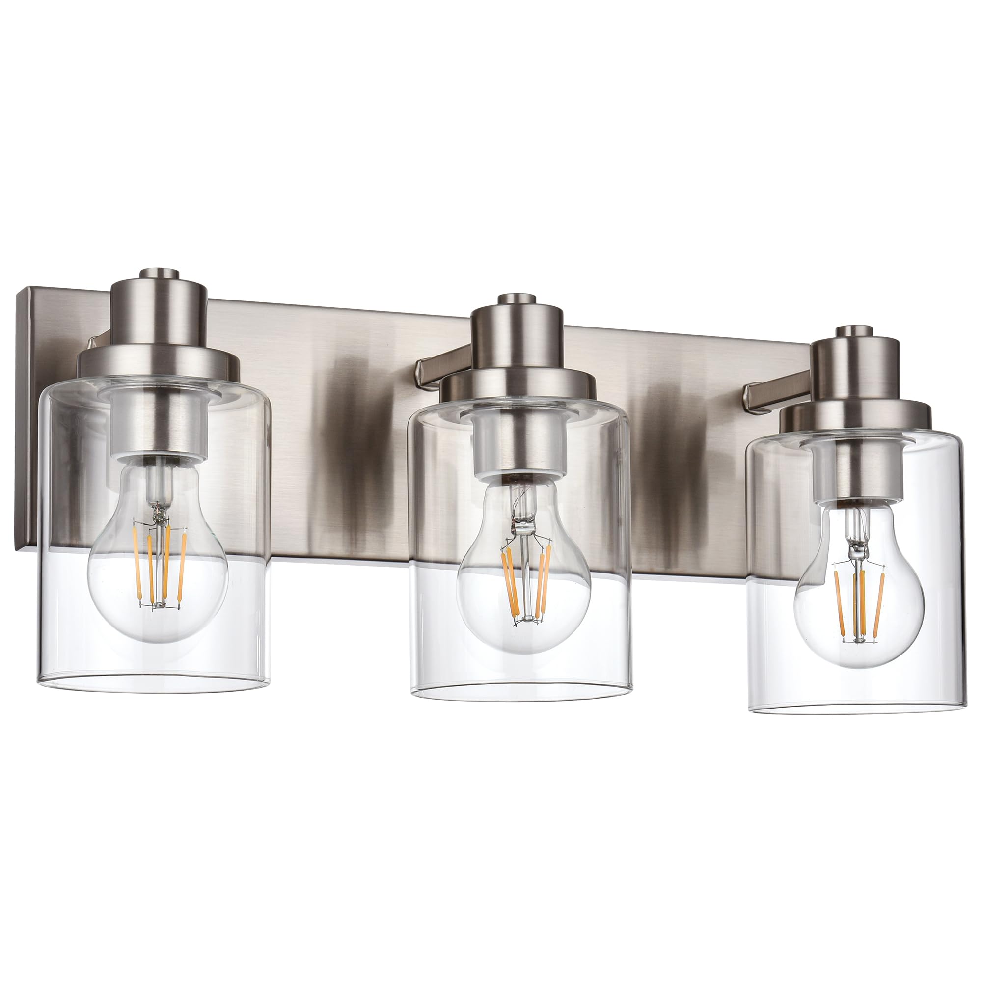 Photo 1 of Wanluce 3 Light Bathroom Vanity Light - Brushed Nickel, Modern Farmhouse Style with Clear Glass Shade, Over Mirror Lighting Fixture