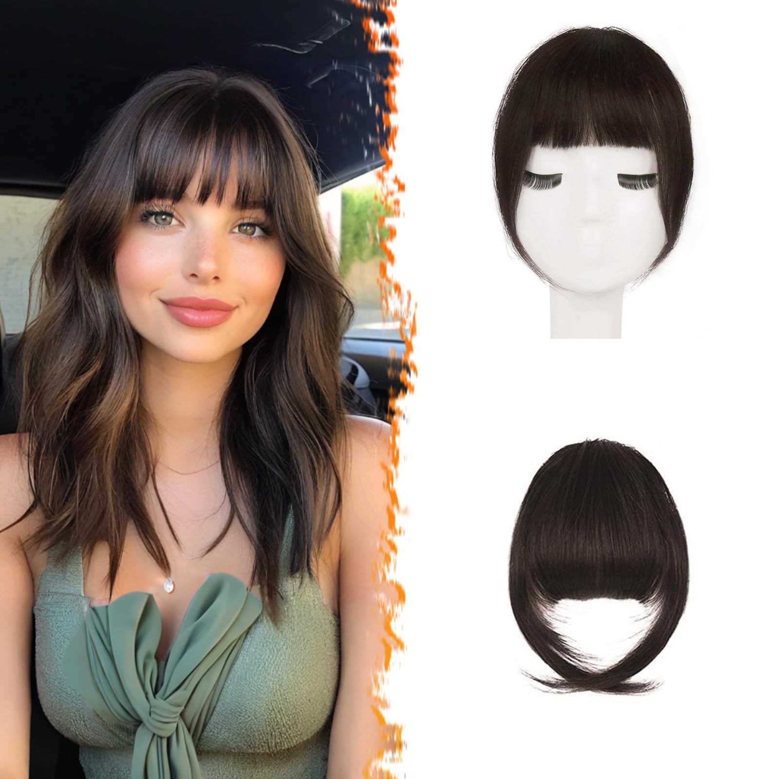 BARSDAR Clip in Fringe Human Hair 100% Real Hair Fringe Extensions French Bangs with Temples Clip on Bangs Natural Color Washable/Dye-able 3#