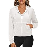 YUCOLEN Womens Zip Up Hoodies Velour Cropped Sweatshirts Soft Fleece Jackets Trendy Fall Outfits with Pockets Drawstring