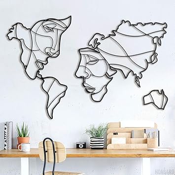 Hoagard Faces Of World Map Xl Metal Wall Art 146x94cm Geometrische Minimalistische Amazon De