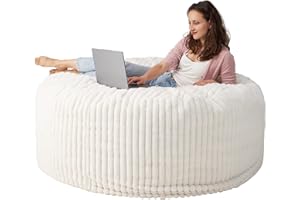 Cansunna Bean Bag Chairs, 5' Memory Foam BeanBag Chair with Filling for Adults, Soft Round Lazy Sofa with Faux Rabbit Fur Cover for Living Room Bedroom College Dorm (White, 5FT)