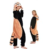 DELEY Unisex Red Pandas Onesie Pajamas, Flannel Animal One Piece Costume Sleepwear Halloween Cosplay Homewear