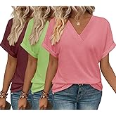Loaribe 3 Pack T-Shirts Short Sleeve V Neck Tops for Women 2026 Fashion Summer Loose Fit Cute Clothes Trendy Fashion Outfits