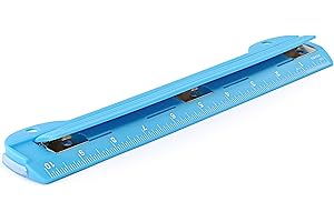 3 Hole Punch Blue, Portable Hole Puncher for 3 Ring Binder, 3 Sheets Capacity, Removable Chip Tray, 10” Ruler for School, Off