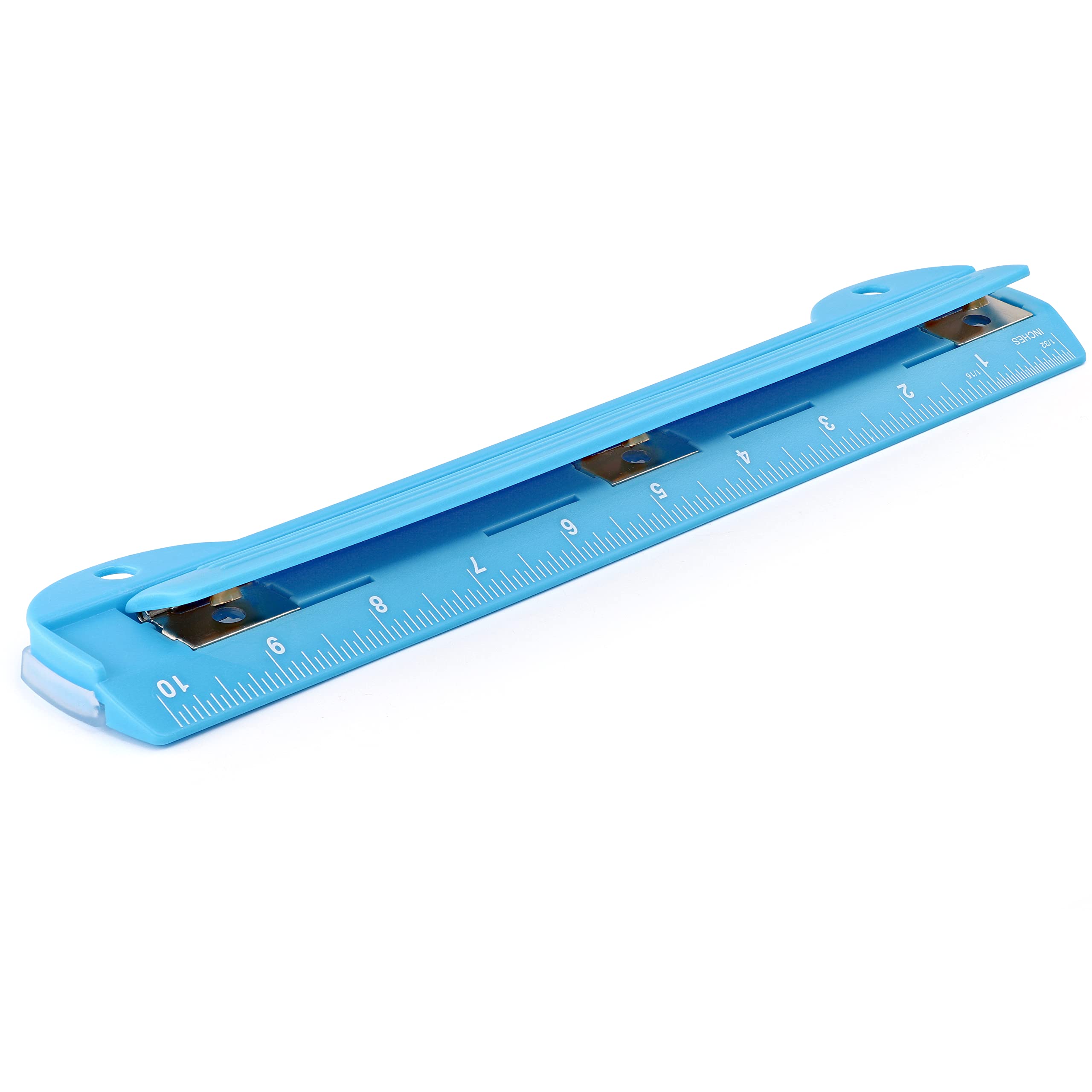 Photo 1 of 3 Hole Punch Blue, Portable Hole Puncher for 3 Ring Binder, 3 Sheets Capacity, Removable Chip Tray, 10” Ruler for School, Office, Also Available in Purple, Pink, Green, Red, Grey, 1 Pc-by Enday