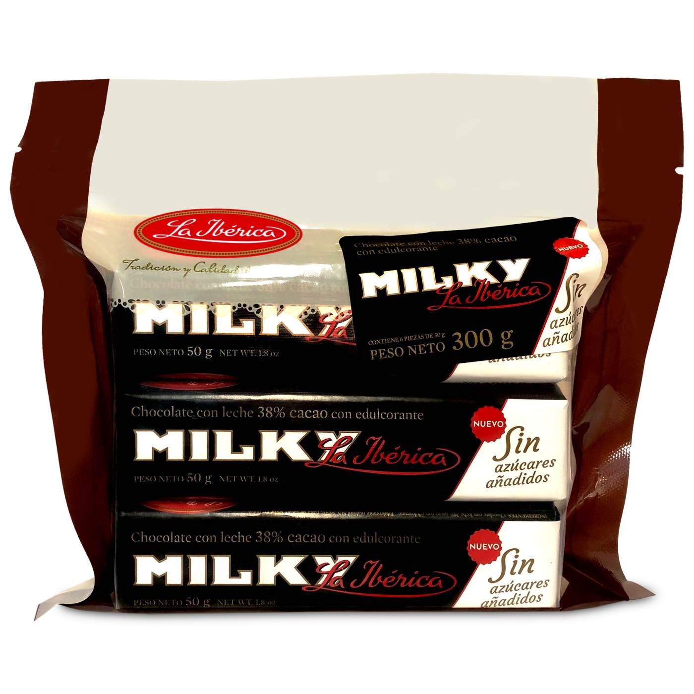 La Iberica 6 Barras de Chocolate Peruano Milky sin azucar 6 Peruvian