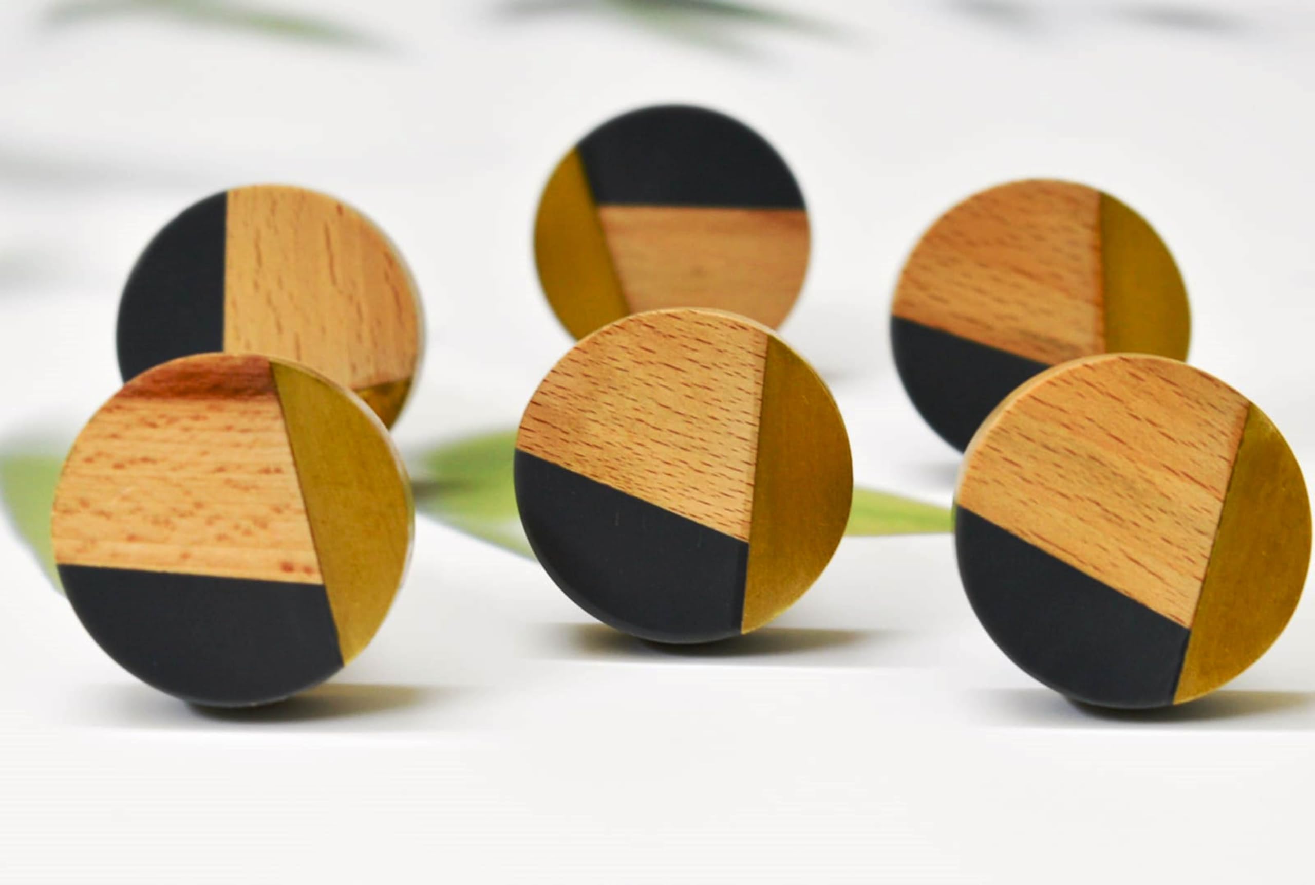 ARTISNO Three Tone Gold Designs Wood Resin Door Knobs, Vintage, Shabby Chic, Interior Furniture, Cabinet Cupboard Drawers Pulls Handles (Grey), Set-6