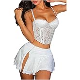 Floerns Women's Y2k Lace Corset Tops Lace Up Backless Bustier Bust Night Out Crop Cami Top