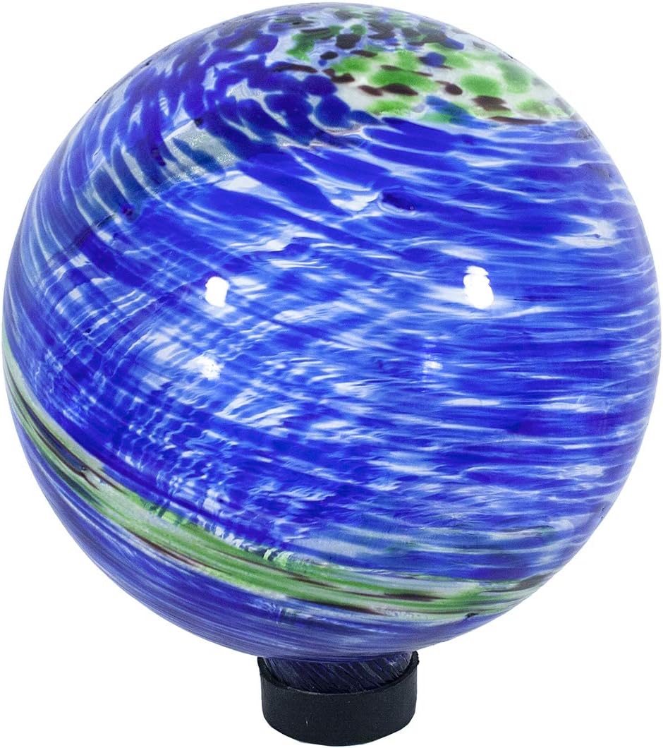 8140 10-Inch Glow-in-the-Dark Illuminarie Glass Gazing Globe, Light Blue Swirl