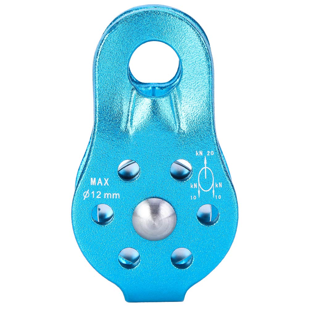 Micro Pulley, Tandem Pulley Trolley for Rescue Lifting, Aluminium Alloy Heavy Duty Fixed Single Swivel Rope Pulley Block Climbing Safety Equipment (Blue)