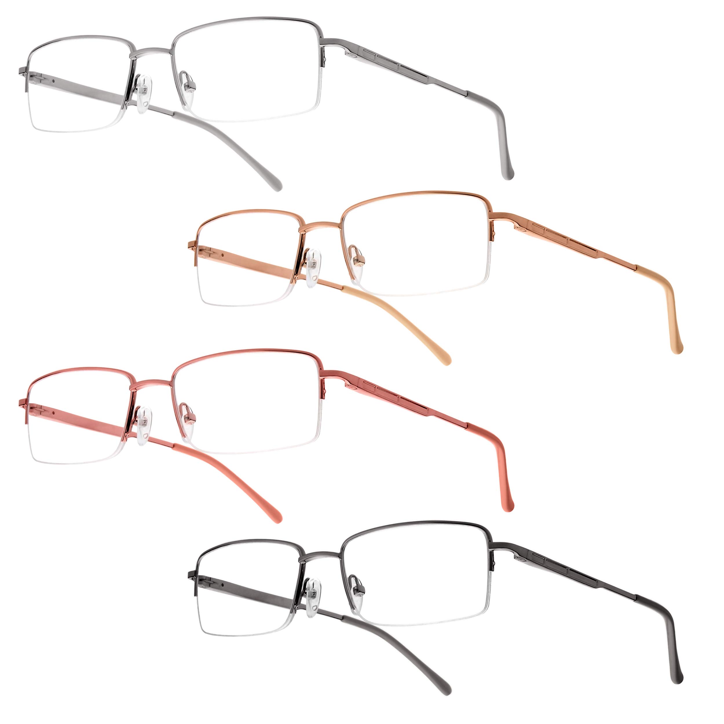 UrbanSky Reading Glasses Warrick - 4-Pack Metal Semi Rimmed Reading Glasses with Spring Hinges (+2,50 dpt)