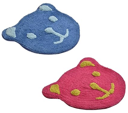 Yellow Weaves Microfiber Teddy Bear Door mat (Set of 2) - 17 x 19 inches, Multicolor