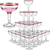 Zopeal 50 Pcs Valentines Plastic Martini Glasses Bulk 5 oz Red Disposable Margarita Cocktail Champagne Tower Coupe Glasses Unbreakable Stackable Wine Cups with Stem for Wedding Party Favors