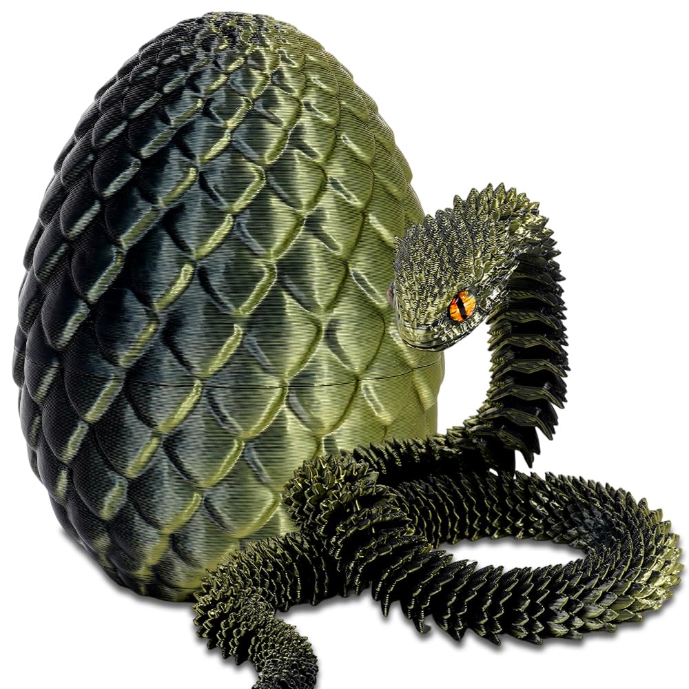 HATFRYF 3D Printed Snake in Egg, Easter 3D Printed Dragon Egg Snake Eggs, Articular Mobility Toys for Adults and Kids, for Home and Office Decoration(Black Gold)