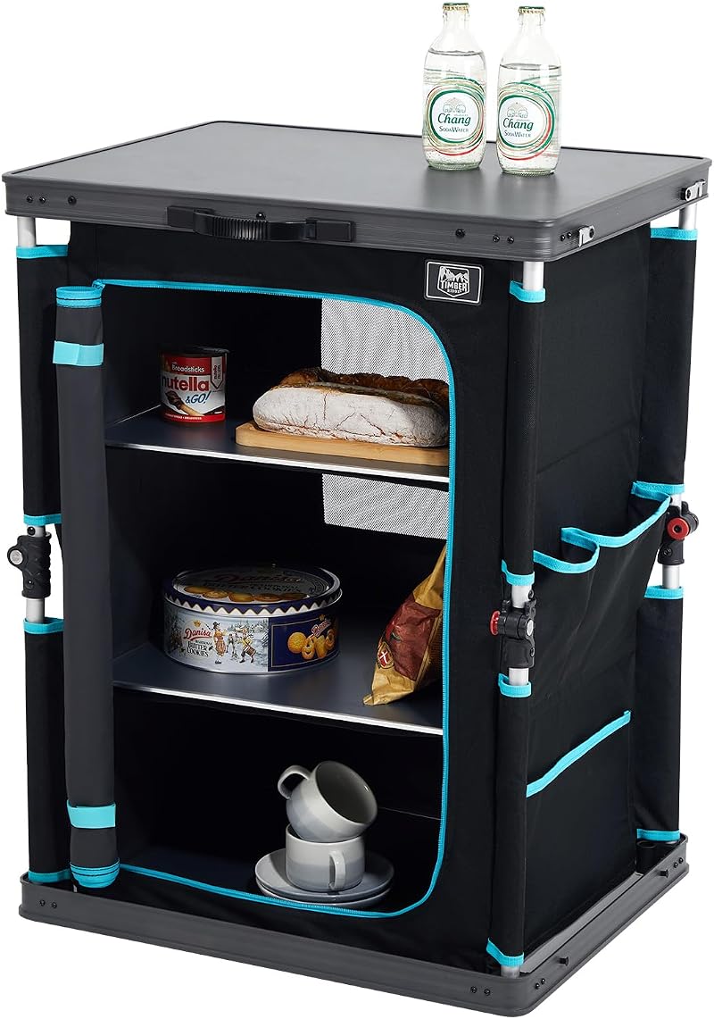 TIMBER RIDGE Compact Camping Storage Cabinet 3 Shelf Aluminum Frame Black