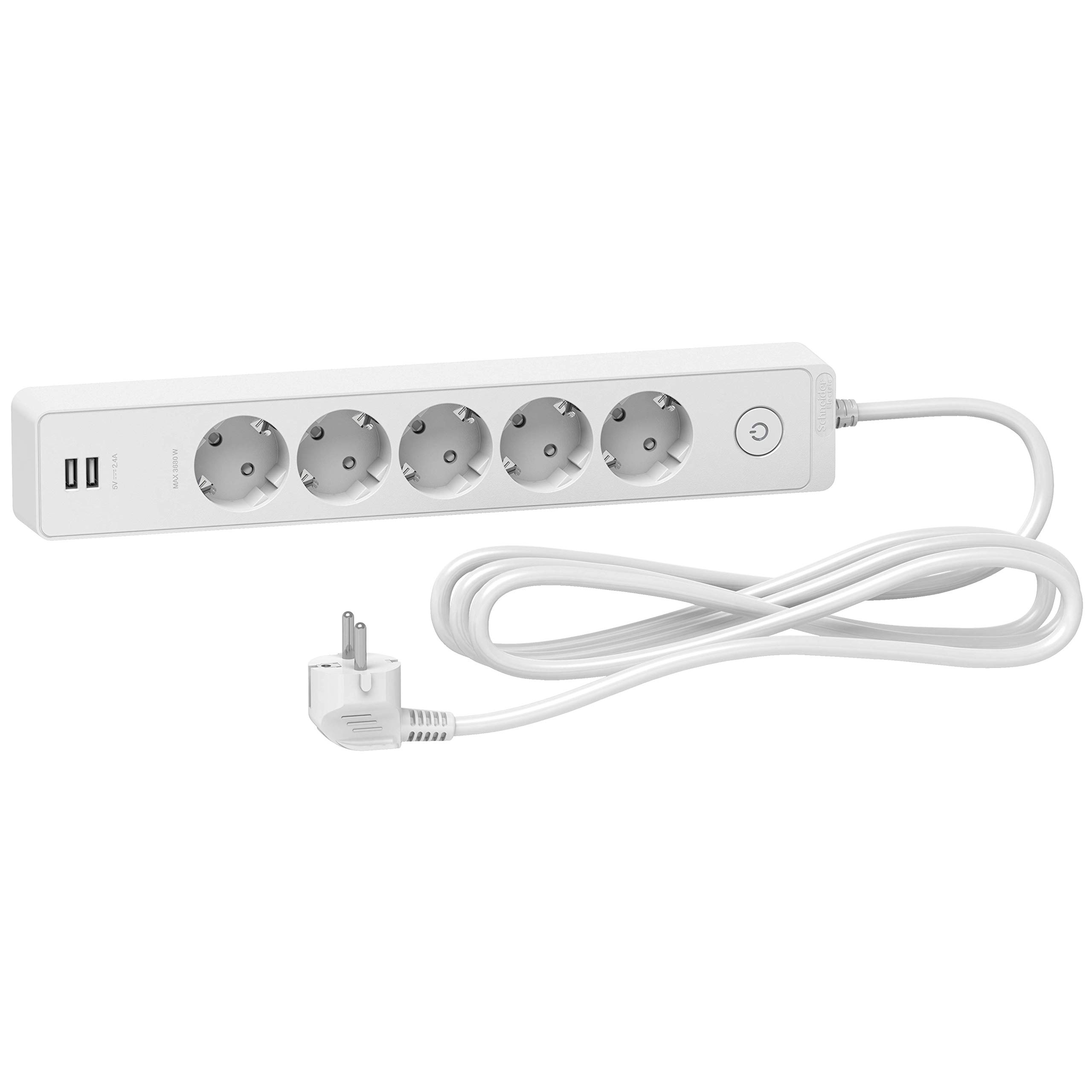 Schneider Electric ST945U3W 5 Sockets with 2 USB Cable 3 m White