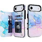 HAOPINSH Wallet Case with Card Holder for iPhone 17 Air, Pink Blue Marble Pattern Back Flip Folio PU Leather Kickstand Card Slots Case for Women Girls,Shockproof Cover 6.5"