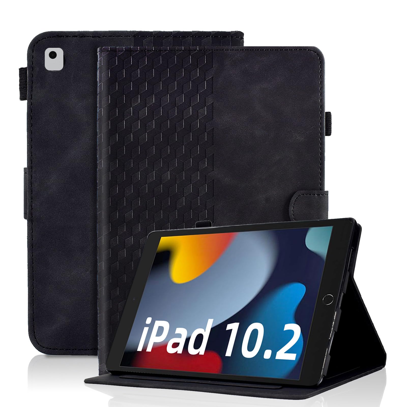 Vkooer Case for iPad 9th / 8th / 7th Generation 10.2-inch 2021/2020/2019, 10.5'' iPad Air 3/Pro 2017 Leather Folio Cover with Card Pocket Multi Angle Viewing, Black