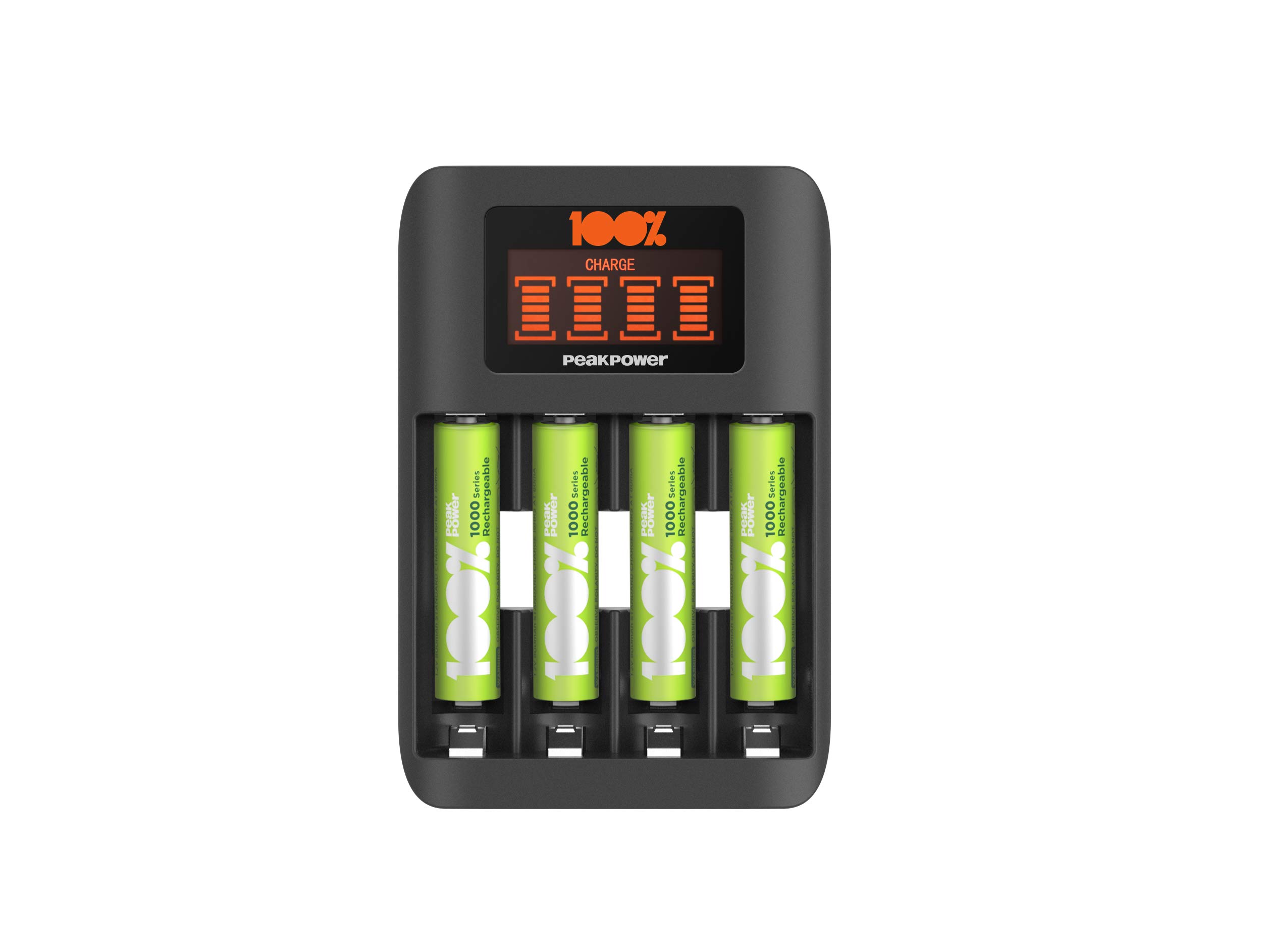 100%PeakPower Rechargeable Batteries Charger, 4 and 8 Pack AAA 5.0 Volts with LCD Charger