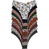 BEAUDRM Women's 10 Pack Thongs Set Leopard Print Seamless Brief Floral Scallop Mid Rise No Show Panty Set
