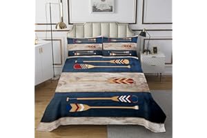 CASTLE FAIRY Lake House Quilt Set for Kids Teens,Vintage Rustic Farmhouse Bedspread,Boating Nautical Themed Bed Cover Lake Paddles Bedding Set Decorative Quilted 2 Piece Coverlet Set with 1 Pillow Sham,Twin Size