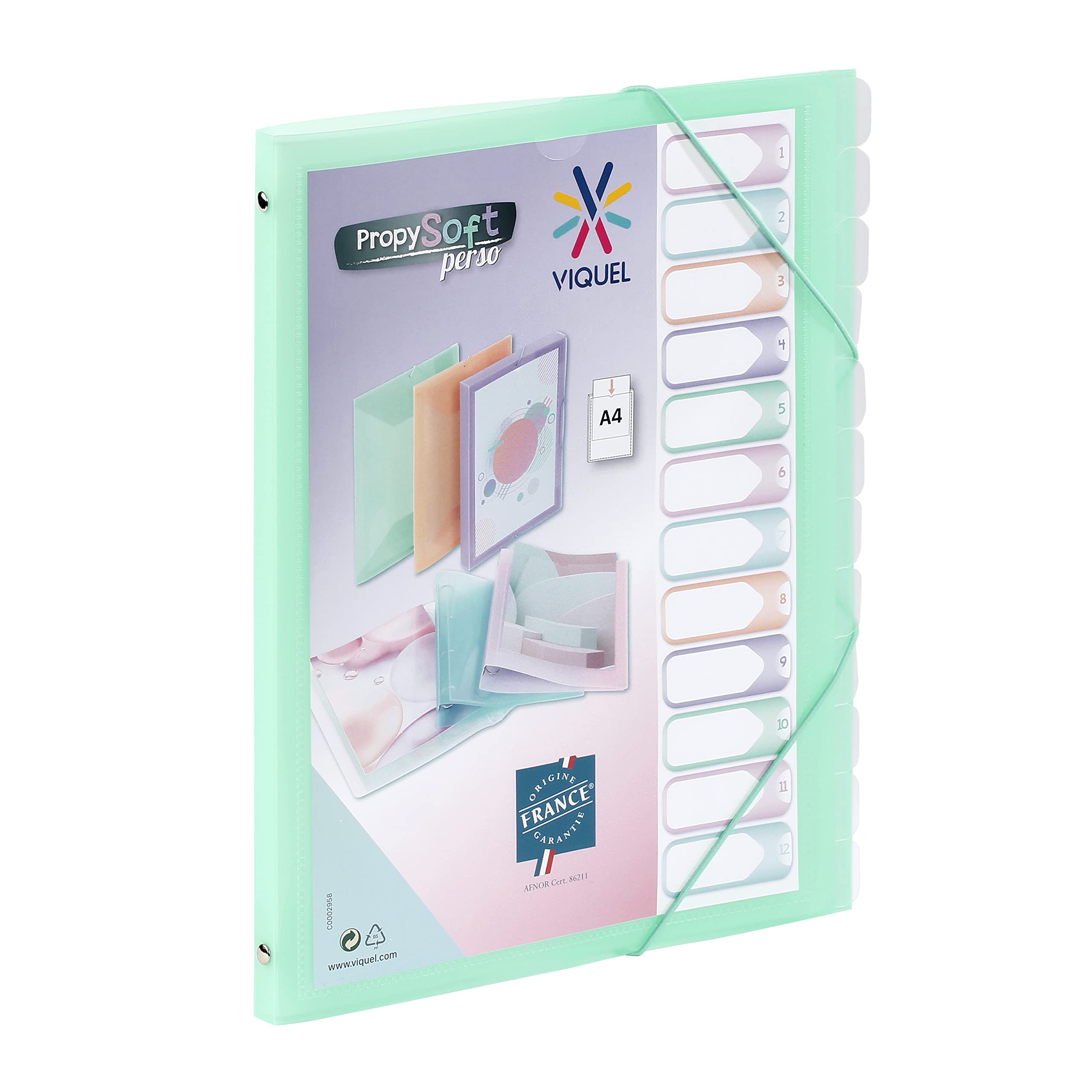 Viquel - Propysoft 12 Compartment A4 Customisable Organiser - Elastic Closure - Translucent Green