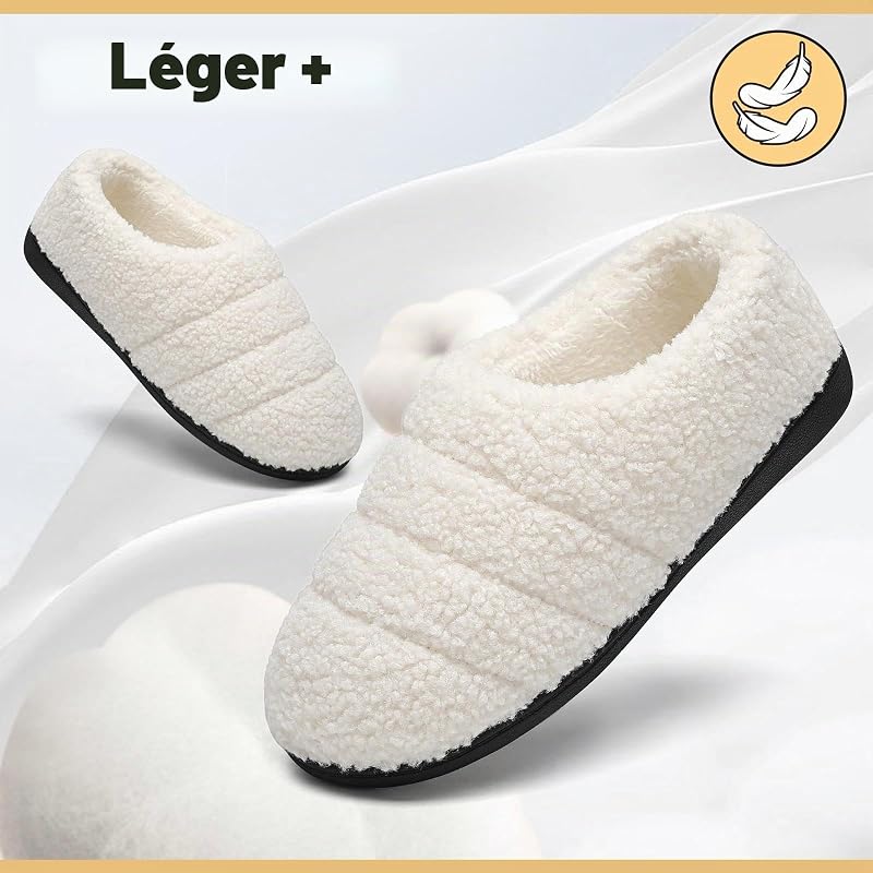 Chaussons Homme Femme Antidérapante Hiver Blanc 40/41EU
