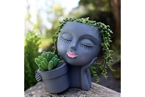 Dolkgy Head Flower Pot Face Planter, Unique Blue Planters for Indoor Outdoor Plants, Novelty Plant Girl Face Pots Funny Lady Head Vase with Drainage Hole for Home Garden Succulents Cactus