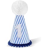 Yuanan First Birthday Hat, Navy One Birthday Hat, Baby First Birthdays Hats Crown, Blue Photo Props Party Cone Hats for Baby, Boy 1st Birthdays Decoration (Blue)