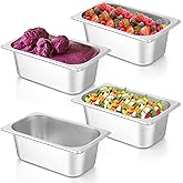 wutfuooo 4 Pack Hotel Pans, 1/4 Size 4" Deep Stainless Steel Steam Table Serving Pan, Buffet Dinner Catering Food Pans, Warmer Breading Tray Batter Pan for Restaurant Salad Bar Party Supplies