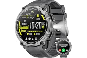 Military Smart Watch for Men with GPS, 1.43" AMOLED Bluetooth Call, LED Flashlight, Rugged Tactical Watch for Android iOS, 3A