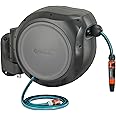 GARDENA (20500) Retractable Garden Hose Reel 50' ft, Wall Mounted, Automatic Retraction & Length Lock for Easy Watering. Heavy Duty Swivel Bracket 180°, Includes US Hose Threads and Nozzle.