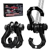 AMBULL D Ring Separate Shackle with Snatch Block 2 Set, 3/4" Shackles w/Snatch Block Pulley, Heavy Duty Shackle for Towing Winch, Pulley for Off-Road Vehicle Recovery, Truck, ATV, UTV, BlackBlack
