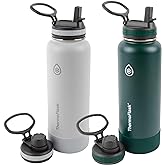 ThermoFlask Stainless Steel Water Bottles 2-Pack - Double-Wall Vacuum Insulated 40 oz BPA-Free Spout Lids - Keeps Drinks Cold 24 Hrs, Hot 12 Hrs - Leakproof, Dishwasher Safe, Gray/Pine