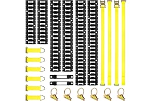 Elechomes E Track Tie-Down Rail Kit：22 Pcs Set Etrack kit 6 Rails, 2 Ratchet Straps, 6 Rope Tie Offs, 6 O Ring Anchors, 2 Single Slot Anchors Securing Accessories for Garages Vans Trailers Motorcycle